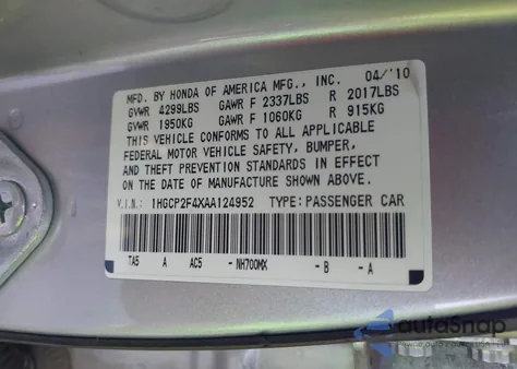 2010 Honda Accord 2.4 Lx-P from USA, damaged, VIN 1HGCP2F4XAA124952